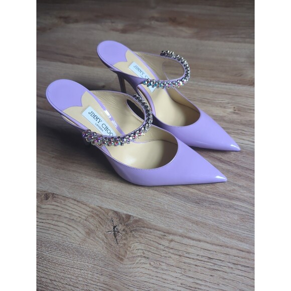 Jimmy Choo Bing 100 Lilac Patent Leather Slip On Mule Heels Womens EU 40.5 - Picture 3 of 16